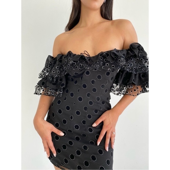 For Love & Lemons Black Ruffle ADELLA PARTY DRESS Size Small - Picture 2 of 8